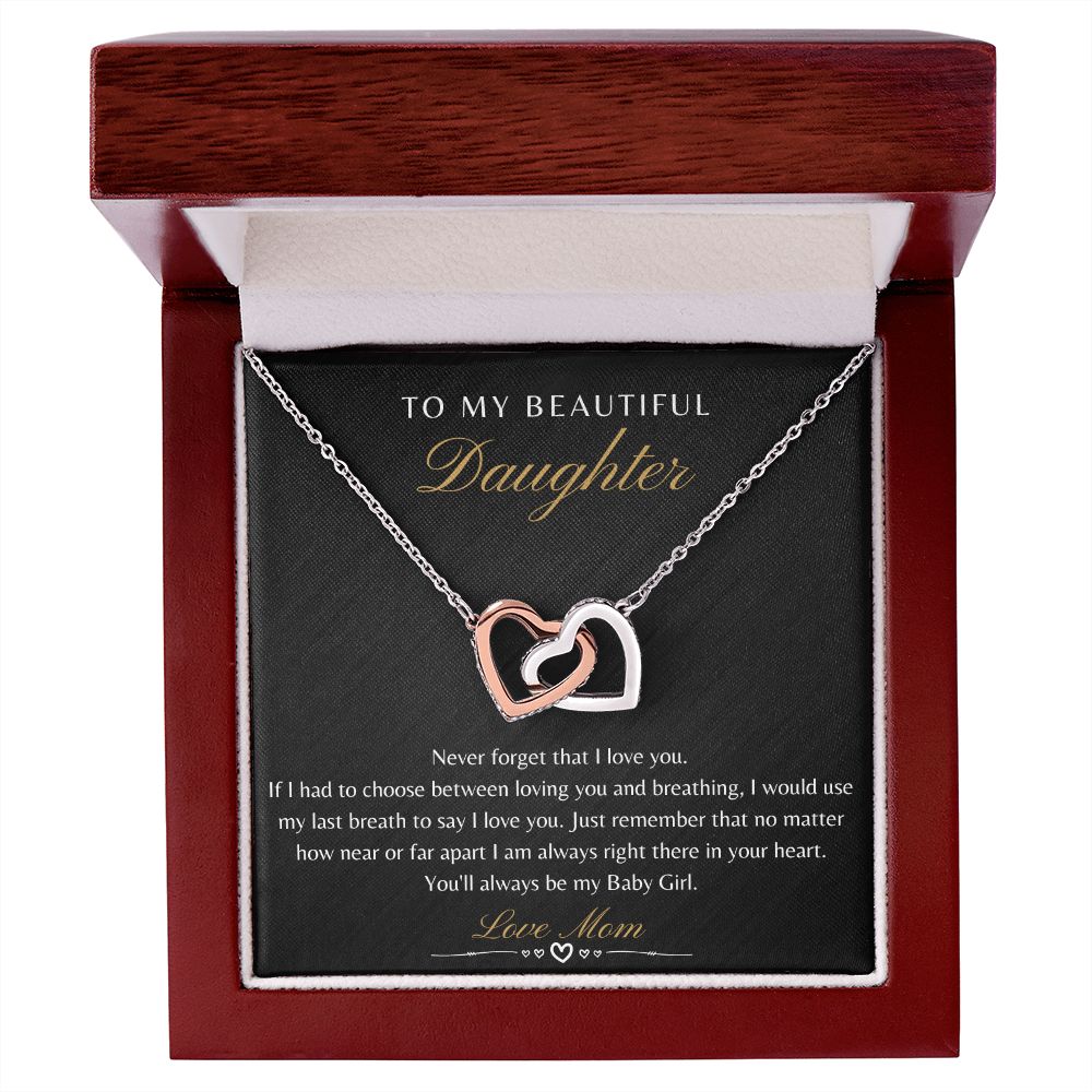 Daughter From Mom - Never Forget That I Love You - Interlocking Heart Necklace