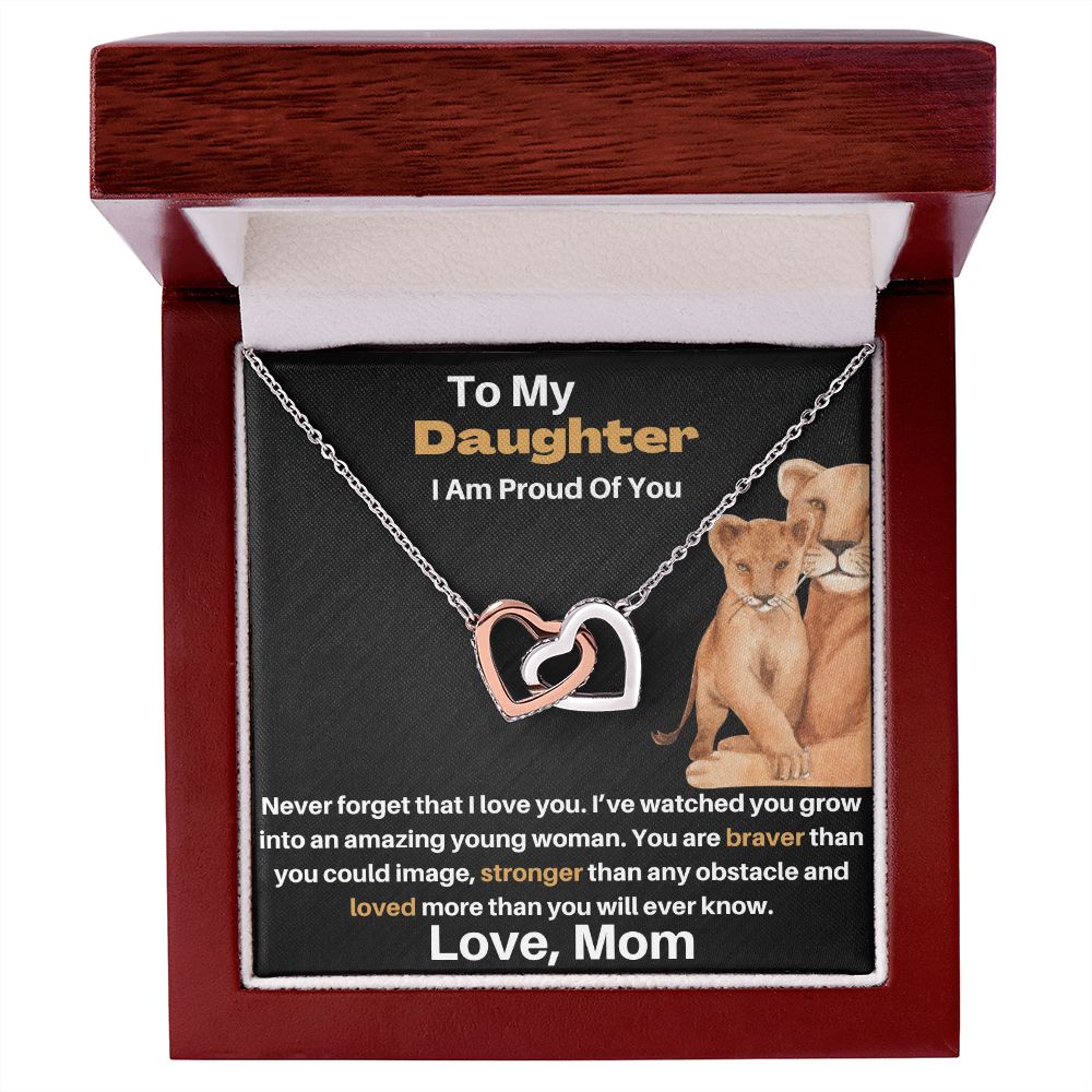 Daughter Gift - From Mom - Stronger Braver - Interlocking Hearts