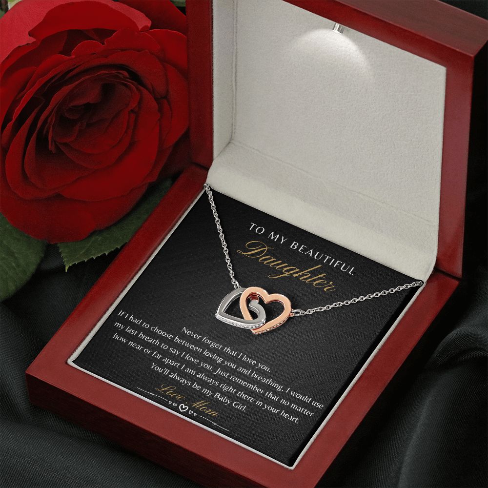 Daughter From Mom - Never Forget That I Love You - Interlocking Heart Necklace