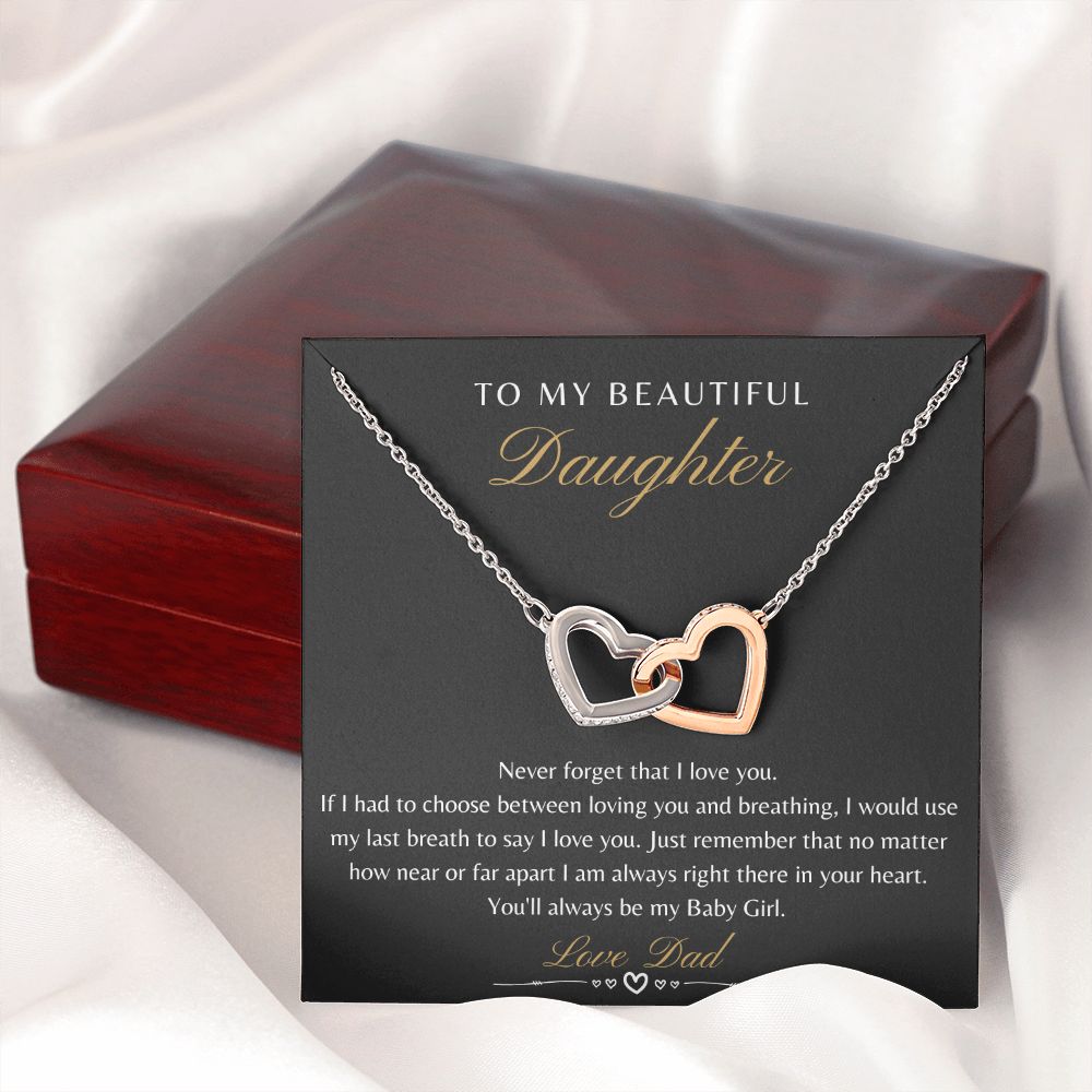 Daughter From Dad - Never Forget That I Love You - Interlocking Heart Necklace