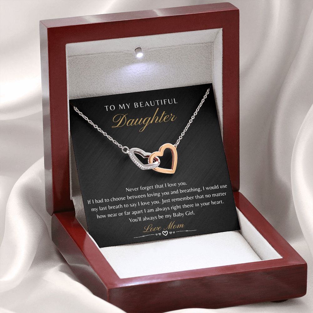 Daughter From Mom - Never Forget That I Love You - Interlocking Heart Necklace
