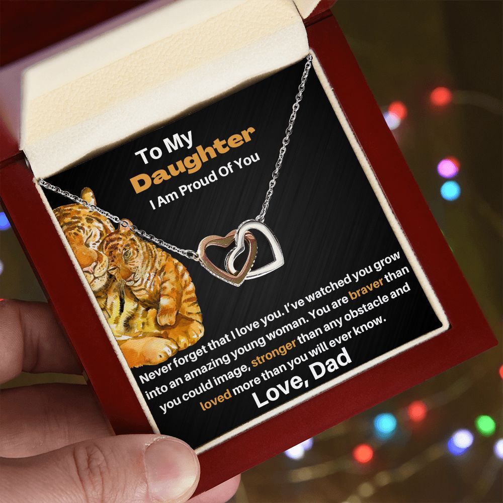 Daughter - Gift From Dad - Braver Stronger - Interlocking Hearts