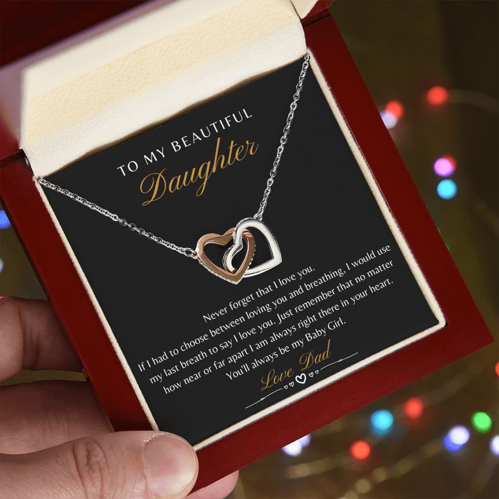 Daughter From Dad - Never Forget That I Love You - Interlocking Heart Necklace