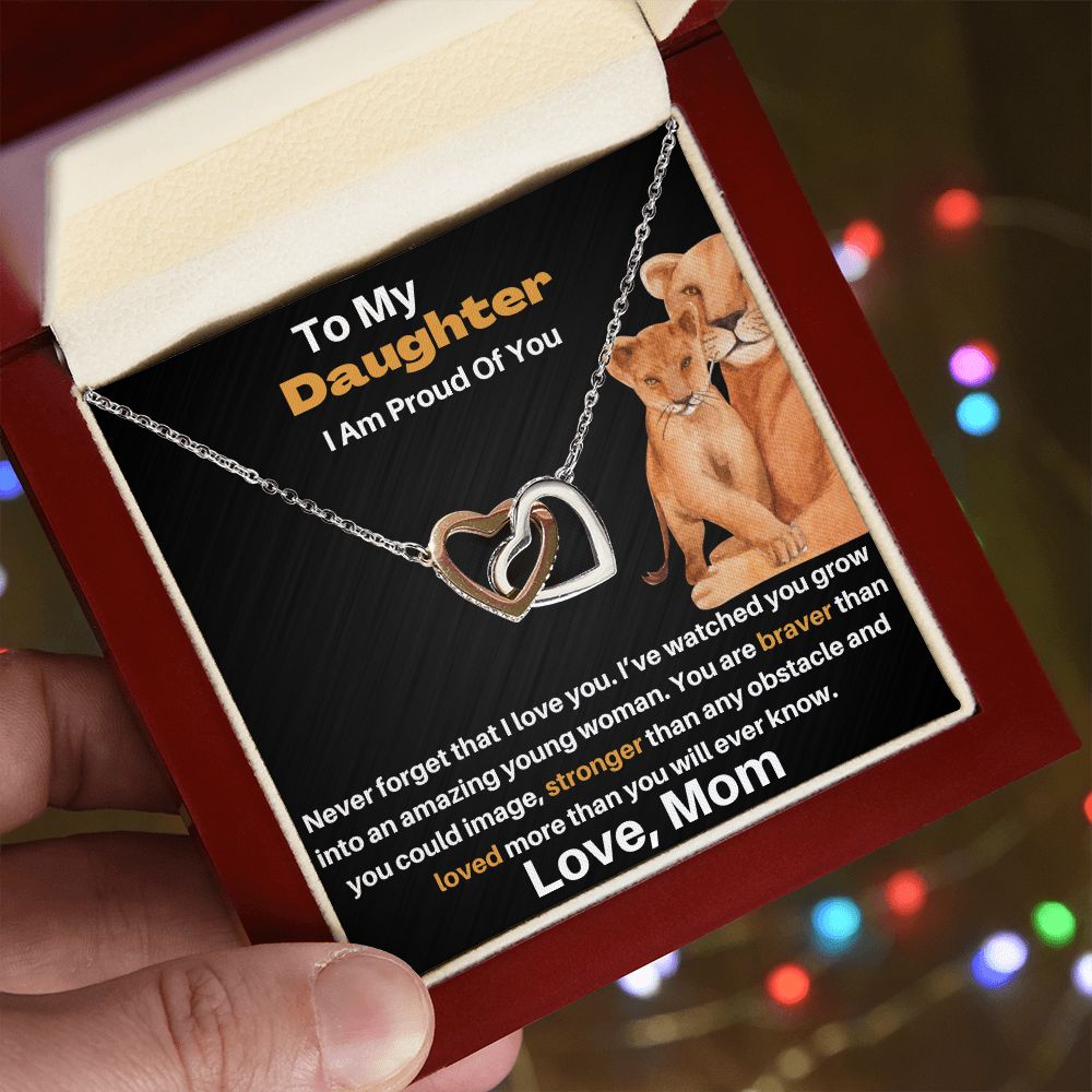 Daughter Gift - From Mom - Stronger Braver - Interlocking Hearts