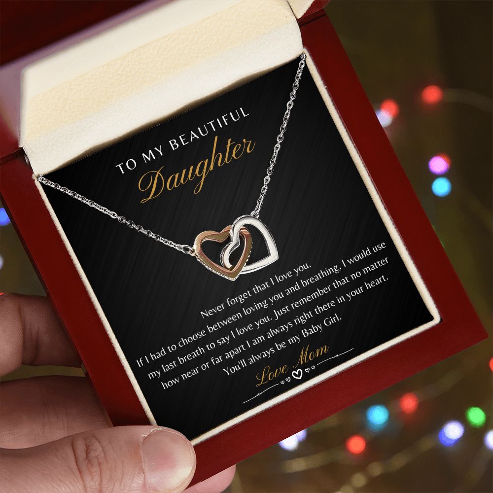 Daughter From Mom - Never Forget That I Love You - Interlocking Heart Necklace
