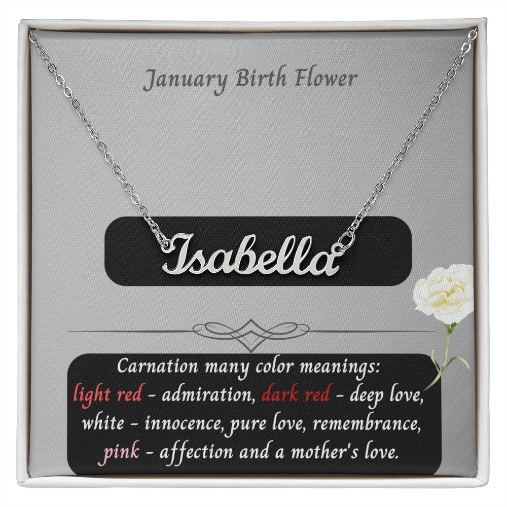 January Carnation Flower 001 Personalized Name Necklace