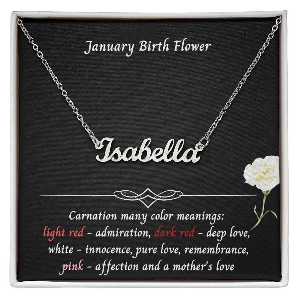 January Carnation Flower 003 Personalized Name Necklace