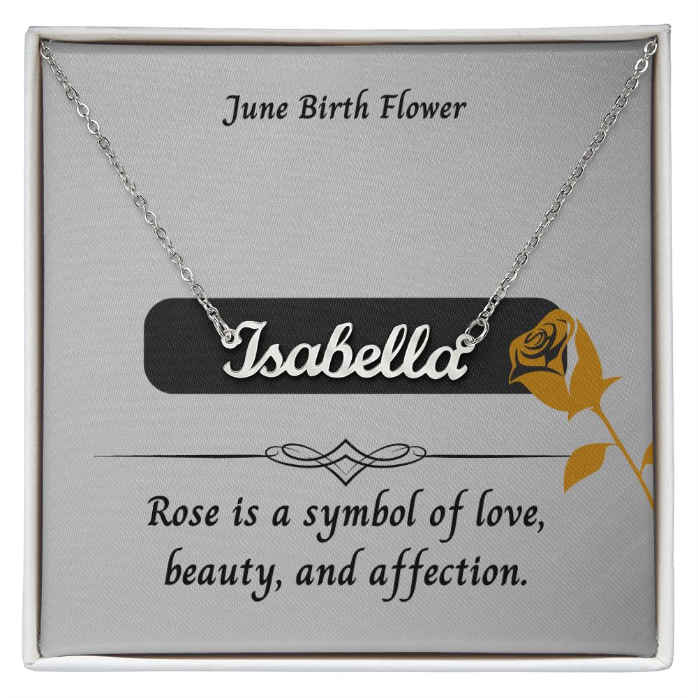 June Rose Flower 002 Personalized Name Necklace