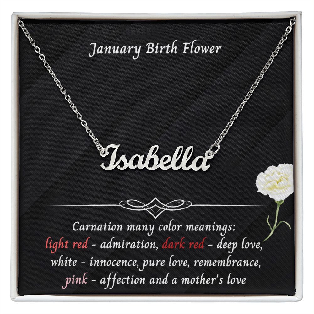 January Carnation Flower 002 Personalized Name Necklace