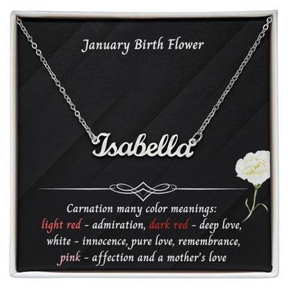 January Carnation Flower 002 Personalized Name Necklace