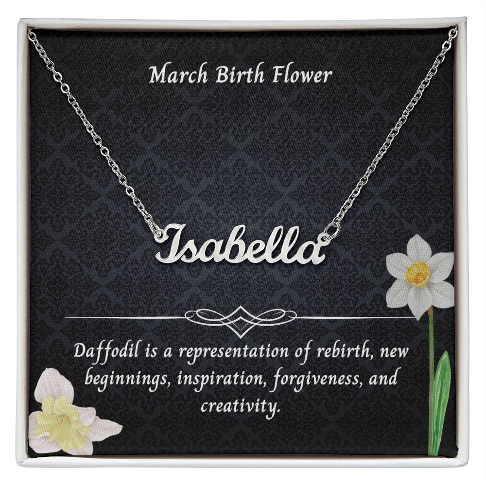 March Daffodil Flower 004 Personalized Name Necklace