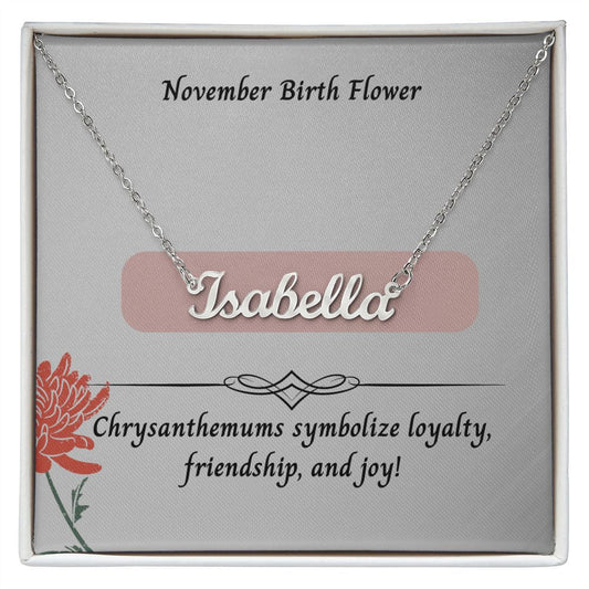 November Chrysanthemums Flower 002 Personalized Name Necklace
