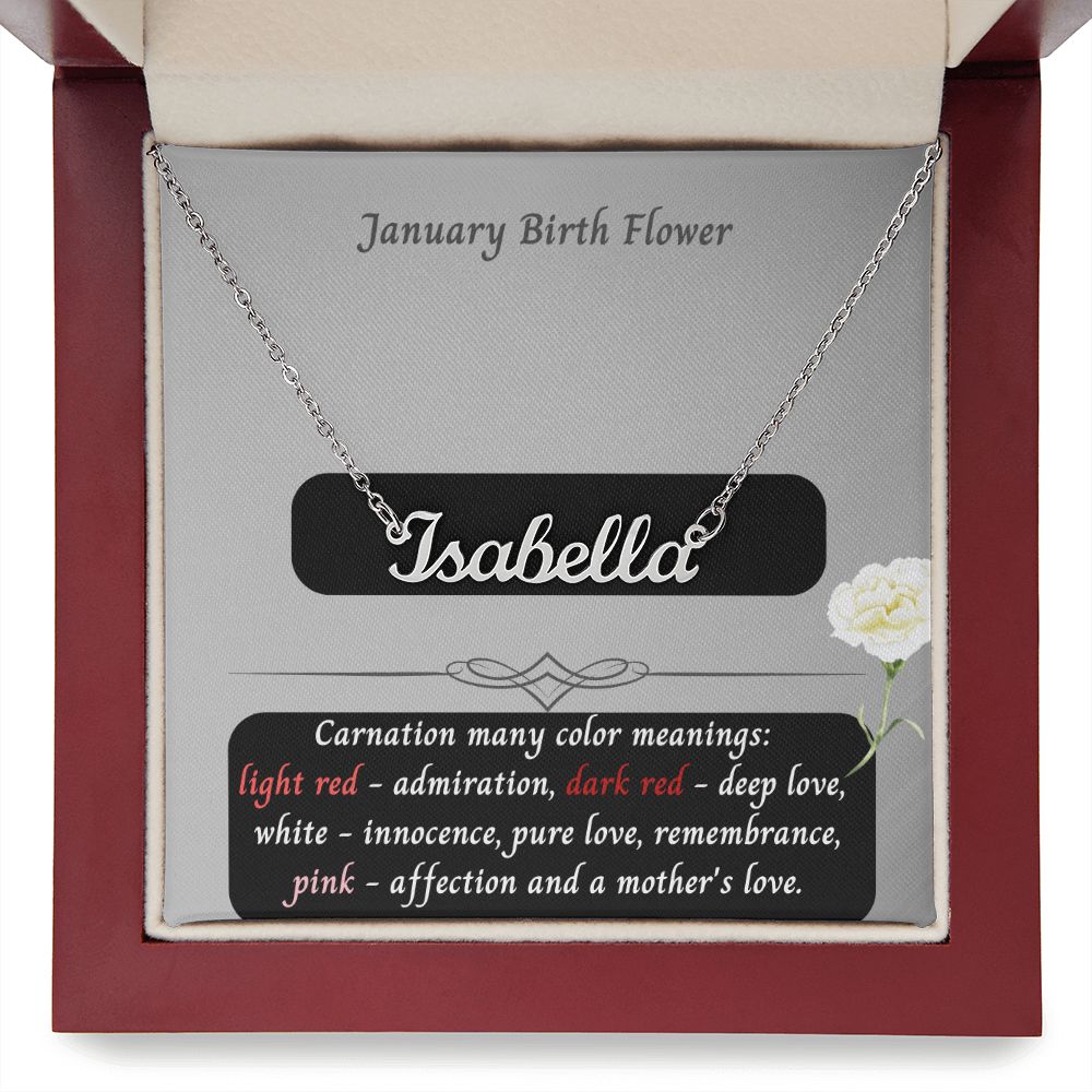 January Carnation Flower 001 Personalized Name Necklace