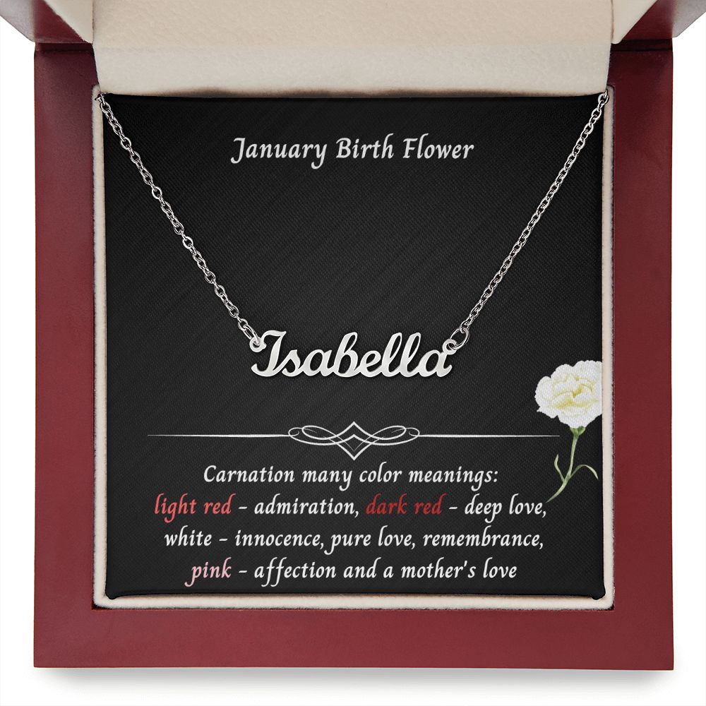 January Carnation Flower 003 Personalized Name Necklace