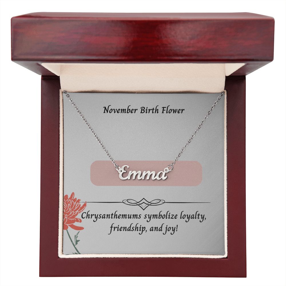 November Chrysanthemums Flower 002 Personalized Name Necklace