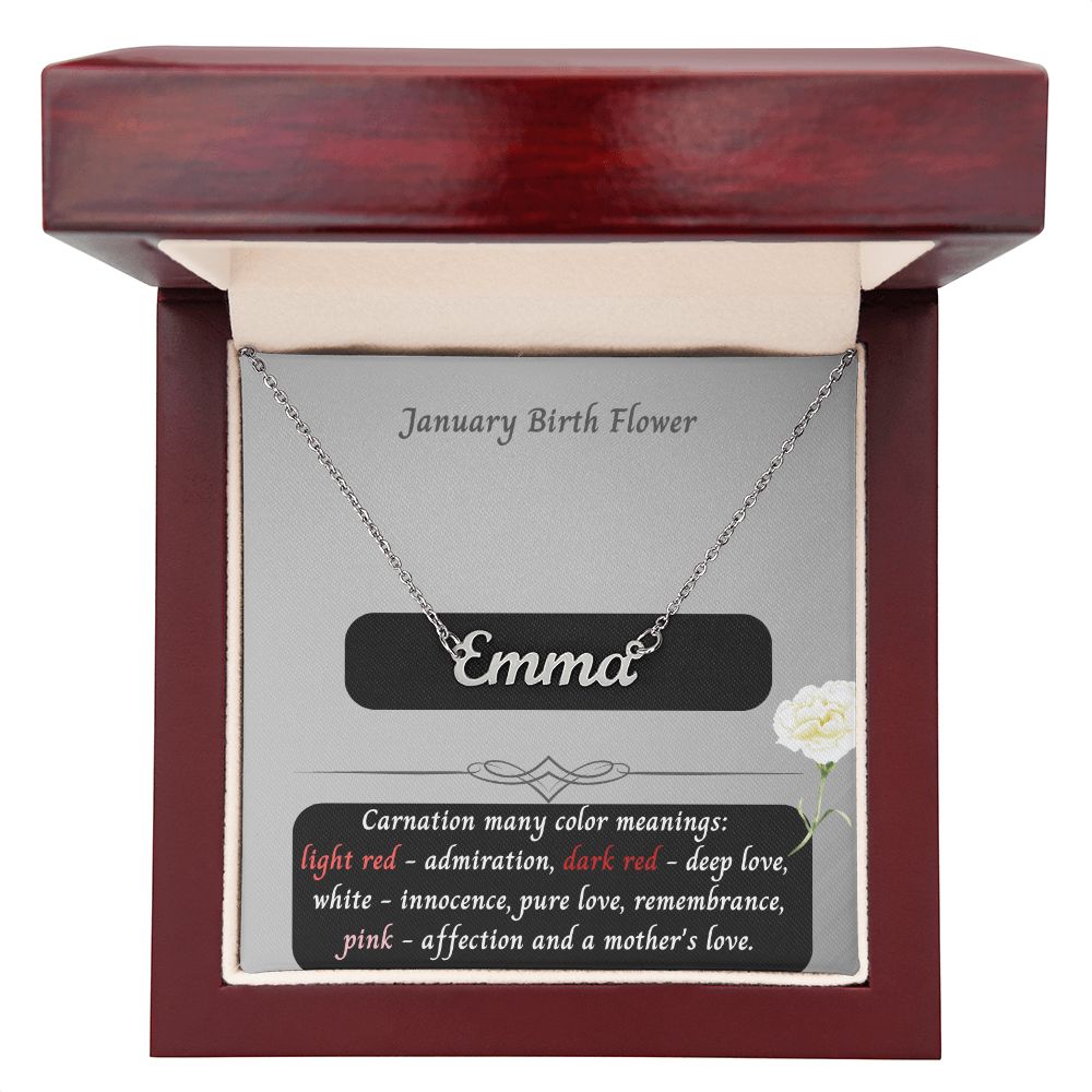 January Carnation Flower 001 Personalized Name Necklace