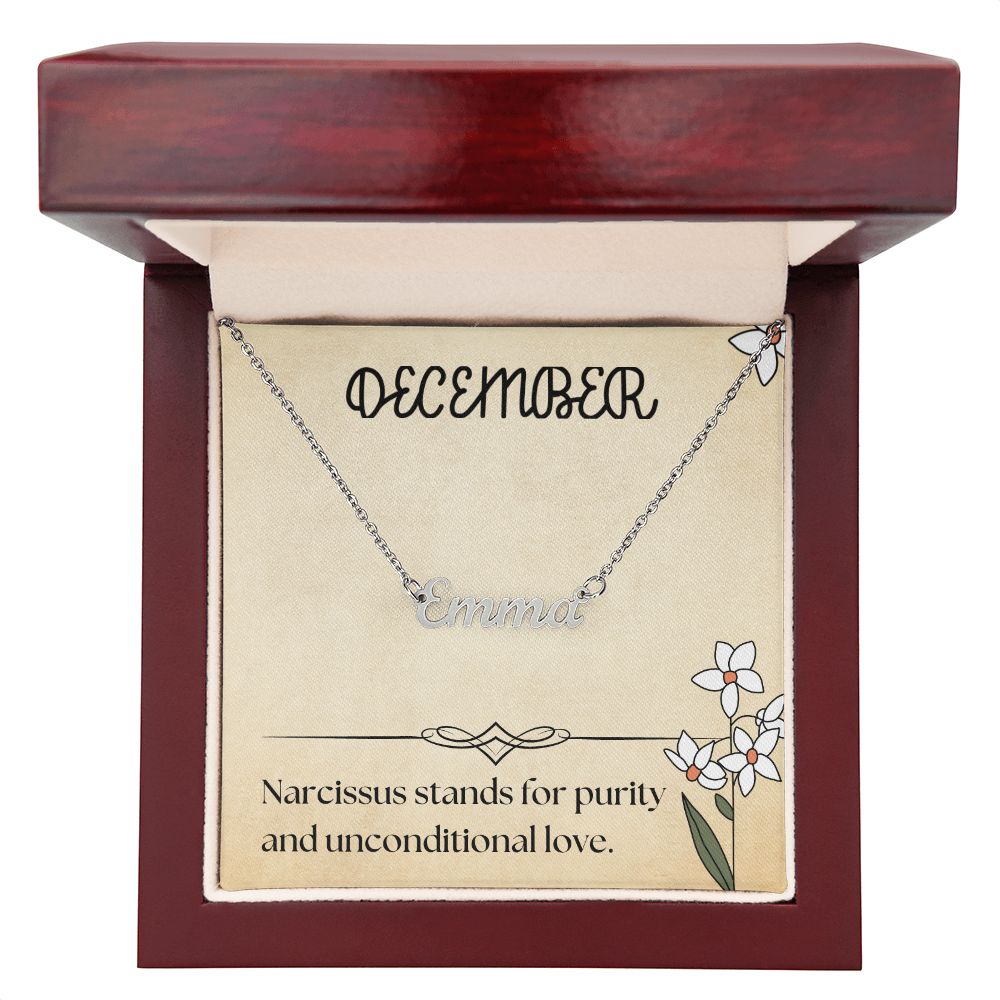 December Narcissus Flower 005 Personalized Name Necklace