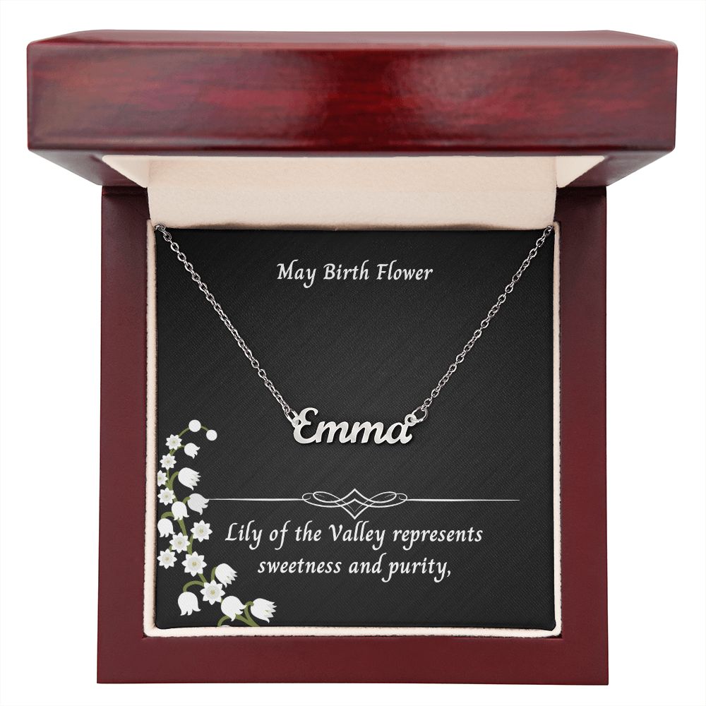 May Lily of the Valley Flower 003 Personalized Name Necklace