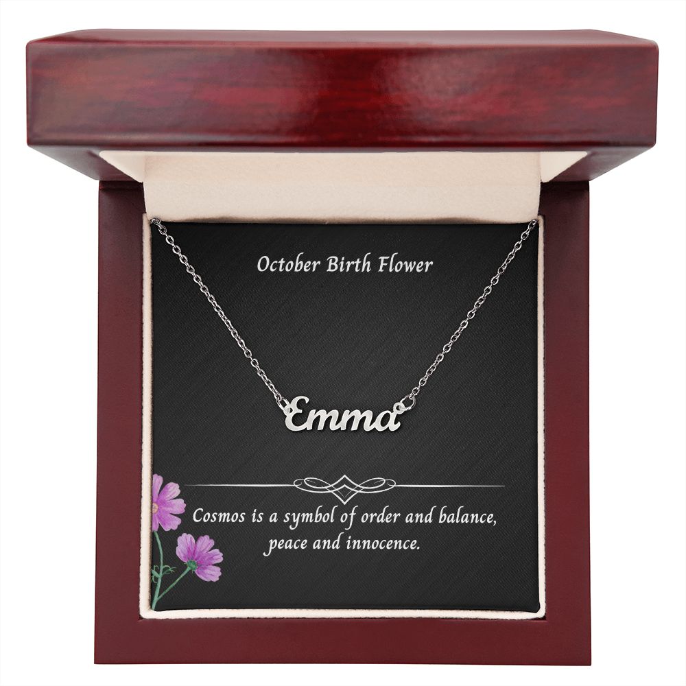 October Cosmos Flower 003 Personalized Name Necklace