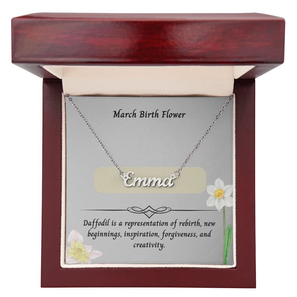 March Daffodil Flower 002 Personalized Name Necklace