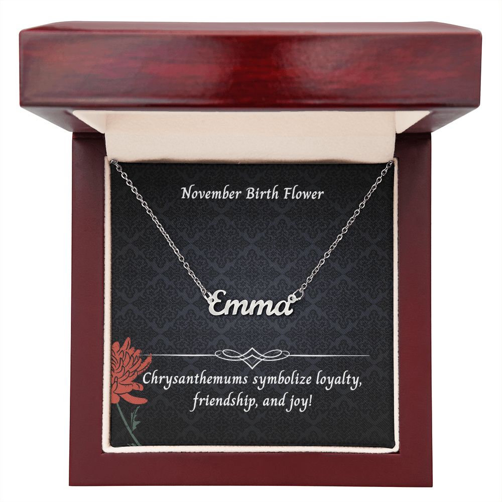 November Chrysanthemums Flower 004 Personalized Name Necklace