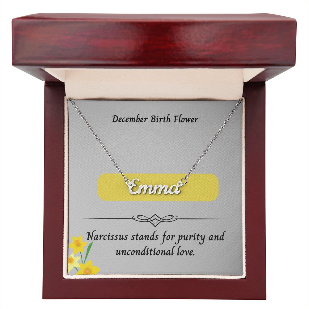December Narcissus Flower 009 Personalized Name Necklace