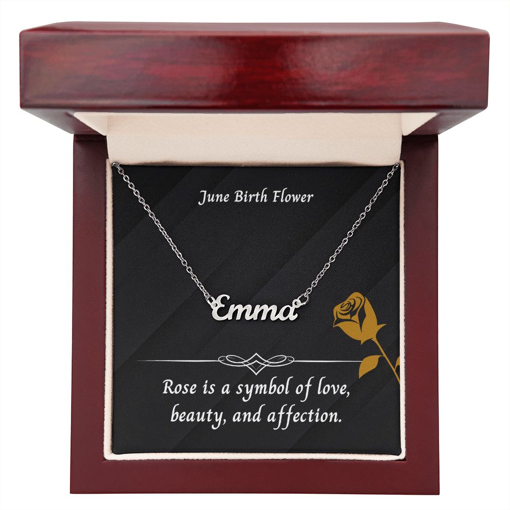 June Rose Flower 001 Personalized Name Necklace