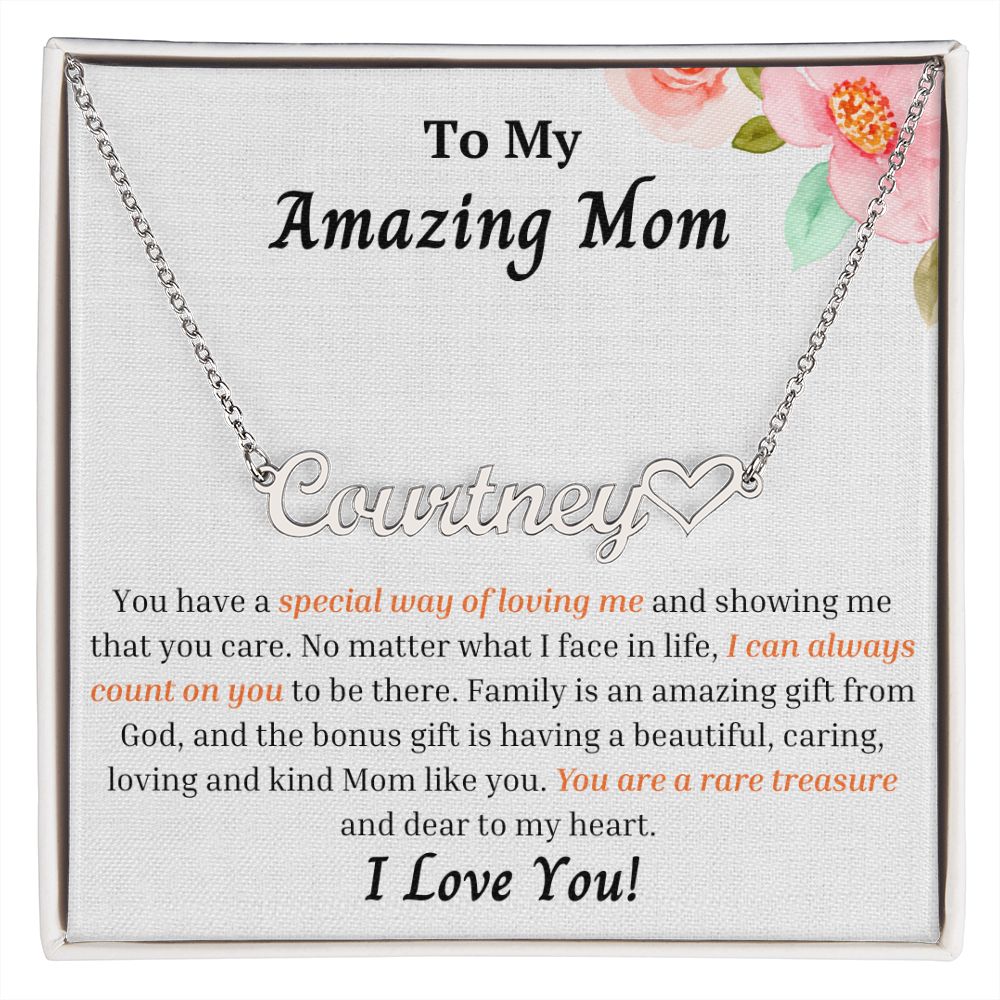 To My Amazing Mom Personalized Name Necklace w/Heart