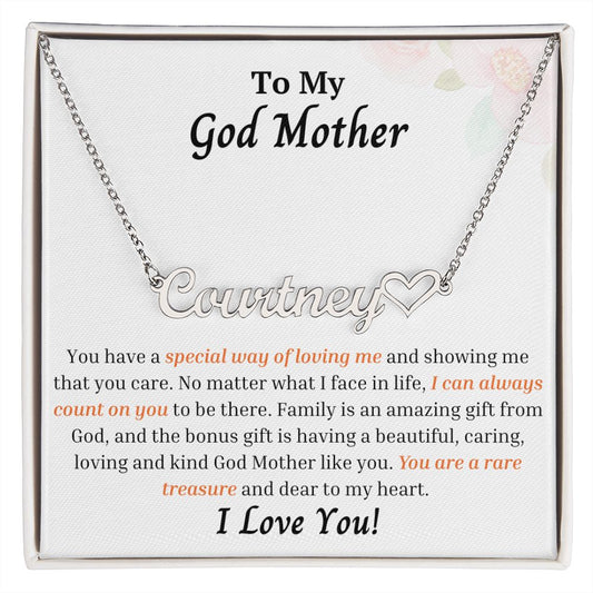 To My God Mother - Personalized Name Necklace with Heart