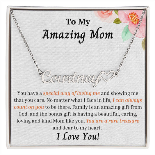 To My Amazing Mom - Personalized Name Necklace with Heart