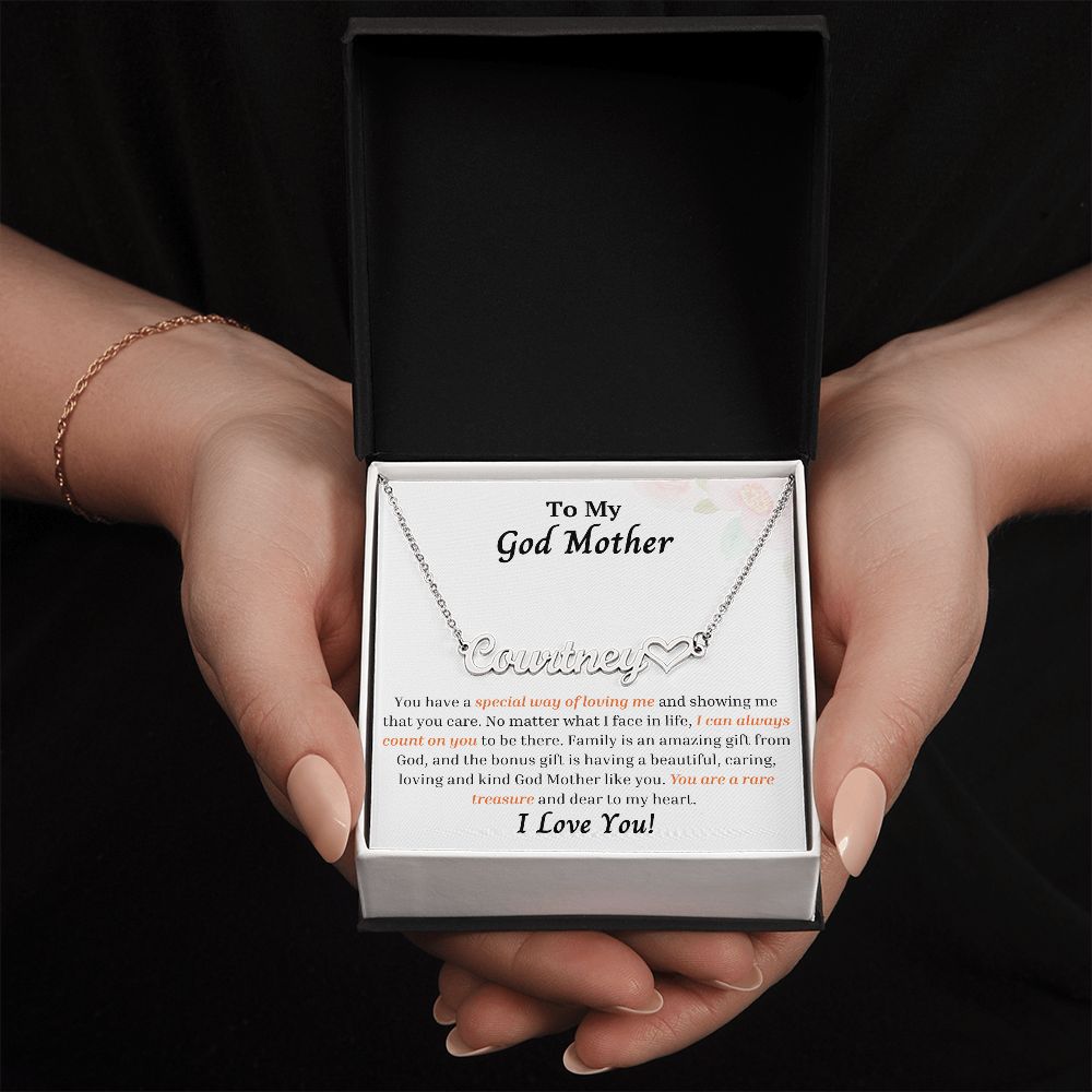 To My God Mother - Personalized Name Necklace with Heart