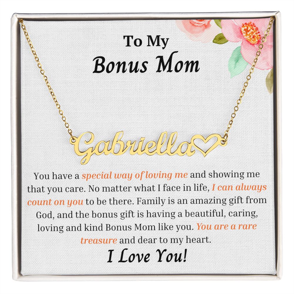 To My Bonus Mom Personalized Name Necklace w/Heart