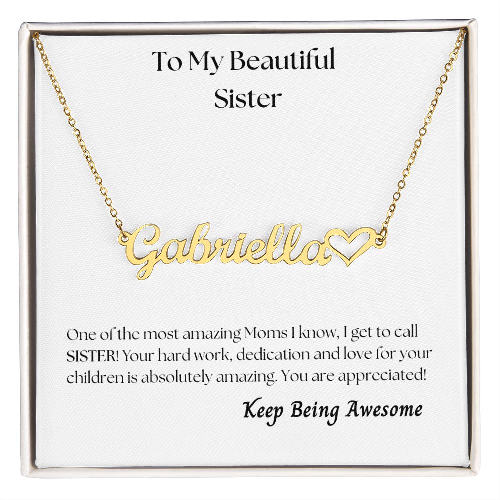 To My Beautiful Sister - Personalized Name Necklace with Heart