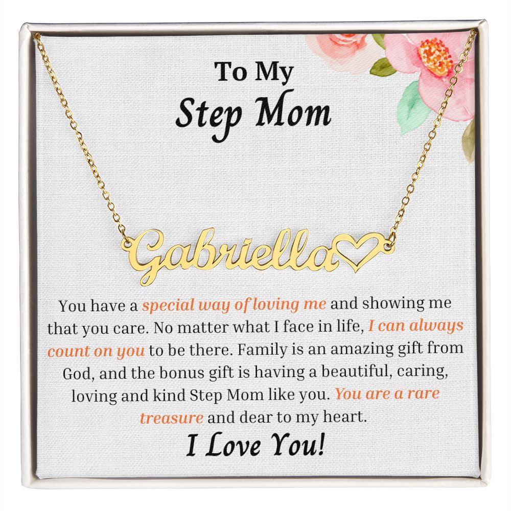 To My Step Mom Personalized Name Necklace w/Heart
