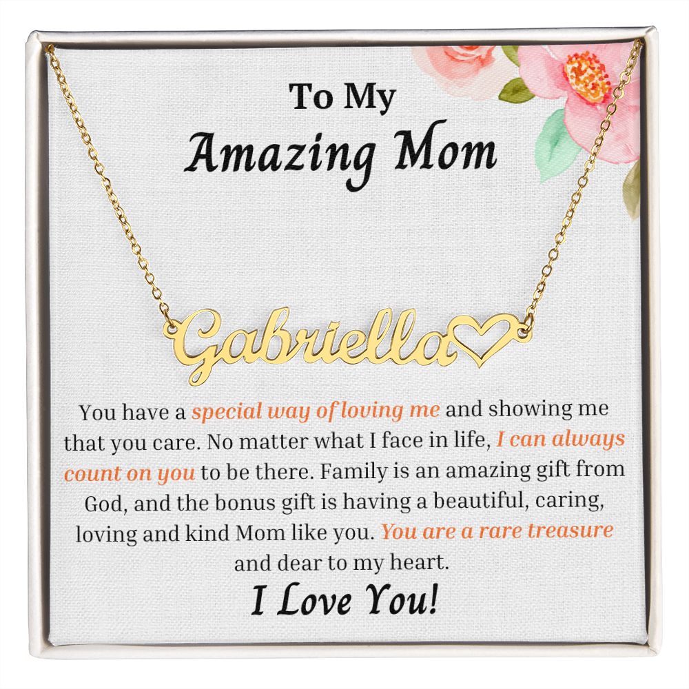 To My Amazing Mom Personalized Name Necklace w/Heart