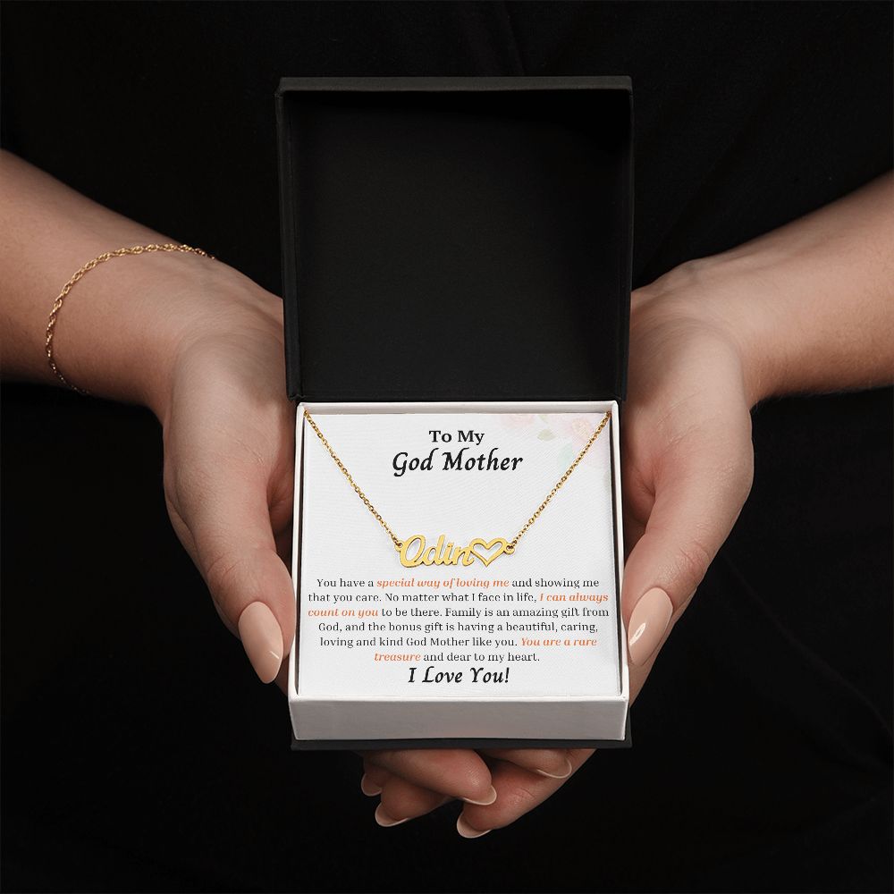 To My God Mother - Personalized Name Necklace with Heart