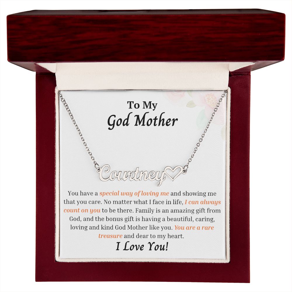 To My God Mother - Personalized Name Necklace with Heart