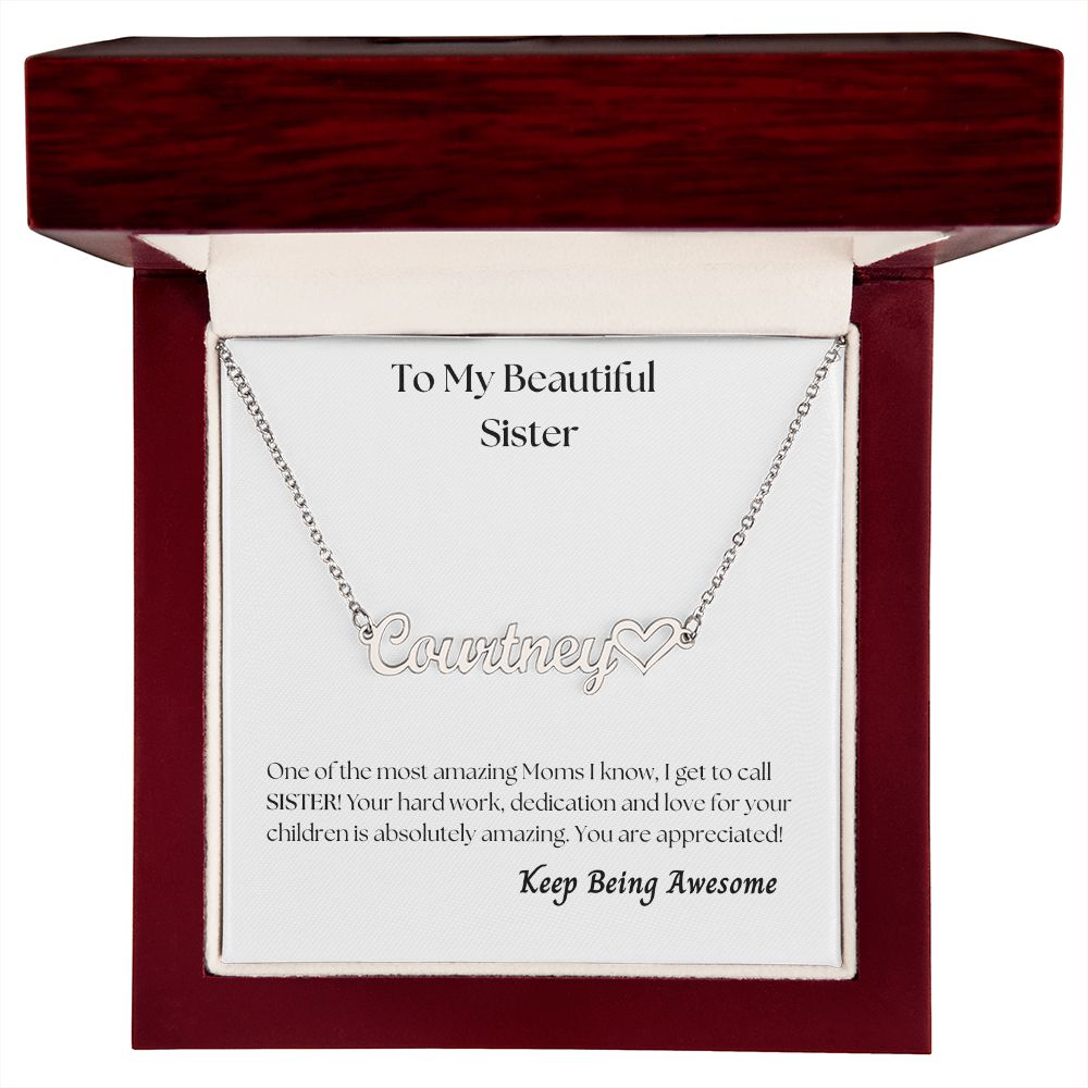 To My Beautiful Sister - Personalized Name Necklace with Heart