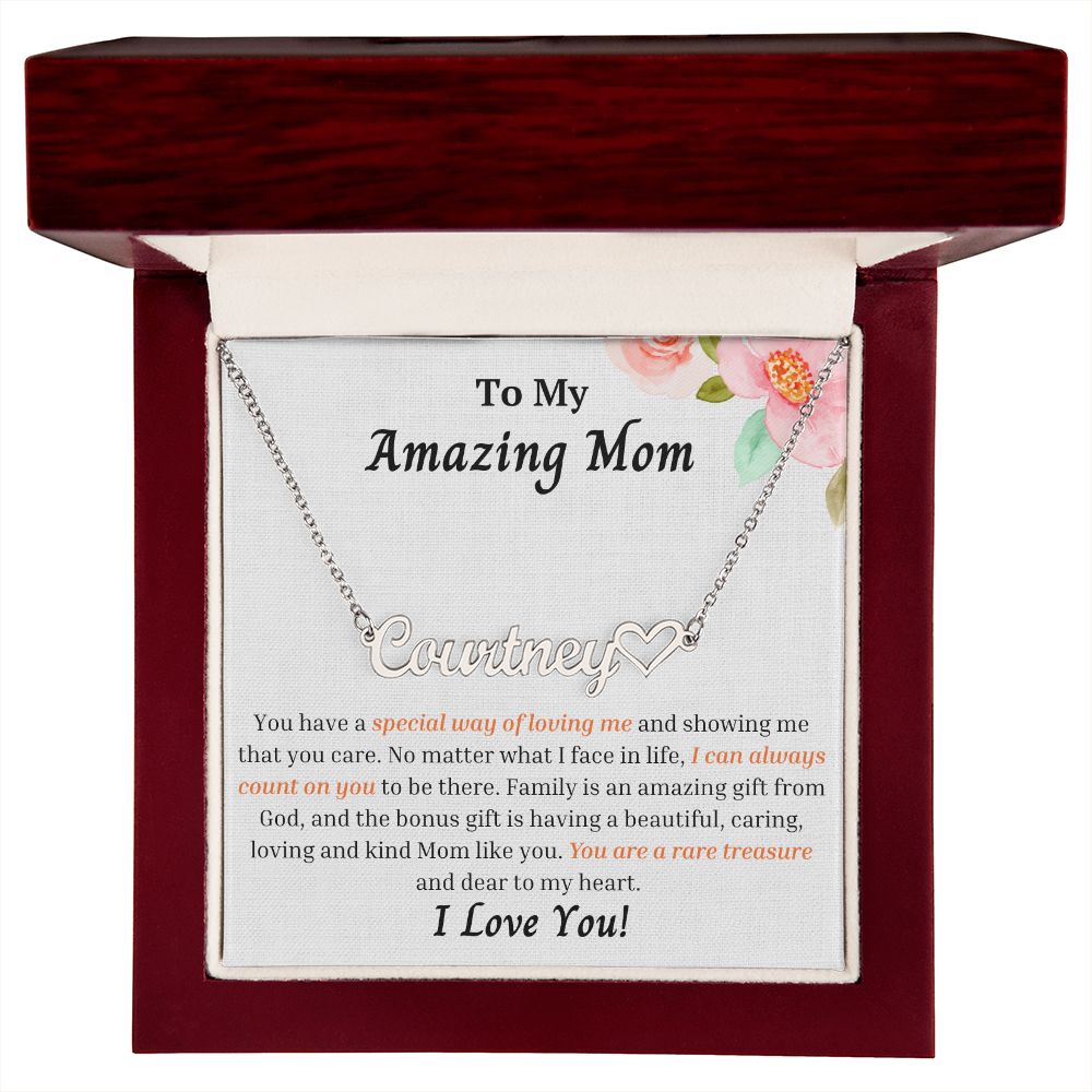 To My Amazing Mom Personalized Name Necklace w/Heart
