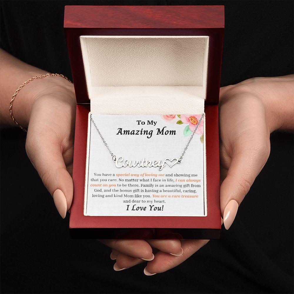 To My Amazing Mom Personalized Name Necklace w/Heart