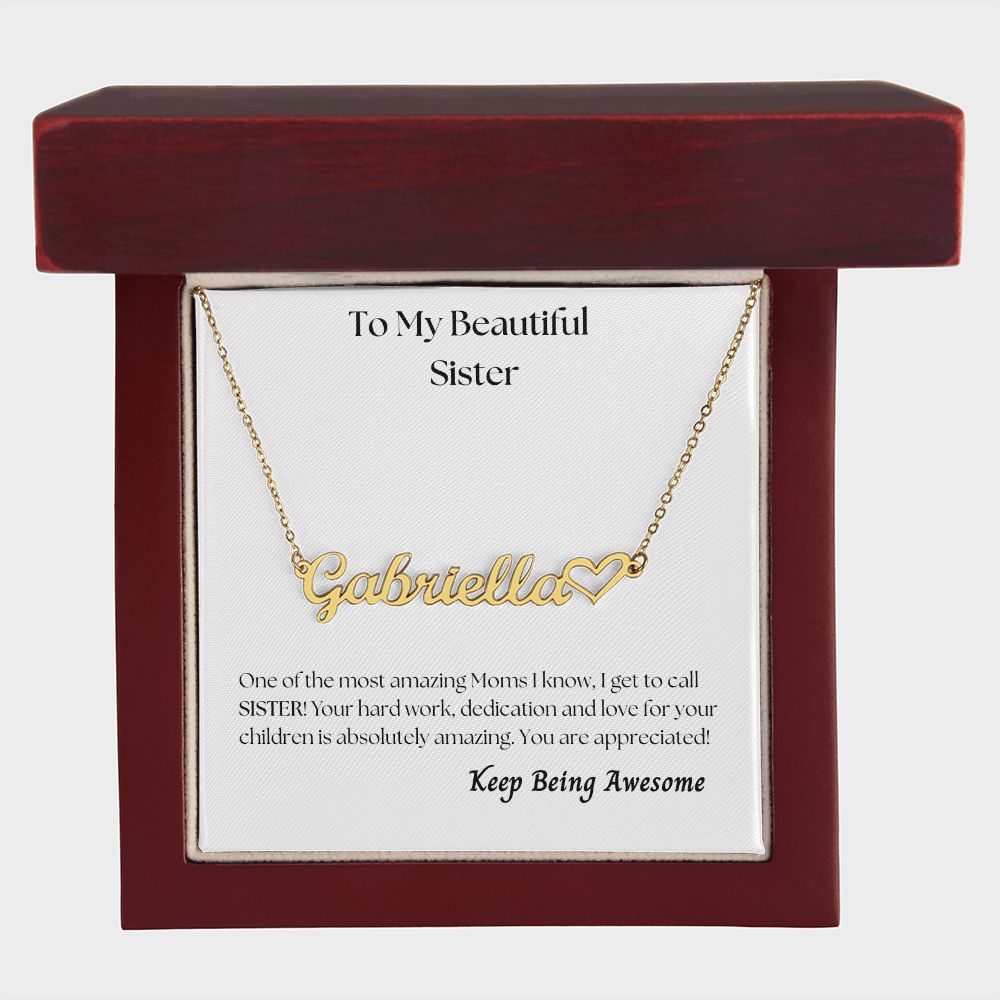 To My Beautiful Sister - Personalized Name Necklace with Heart