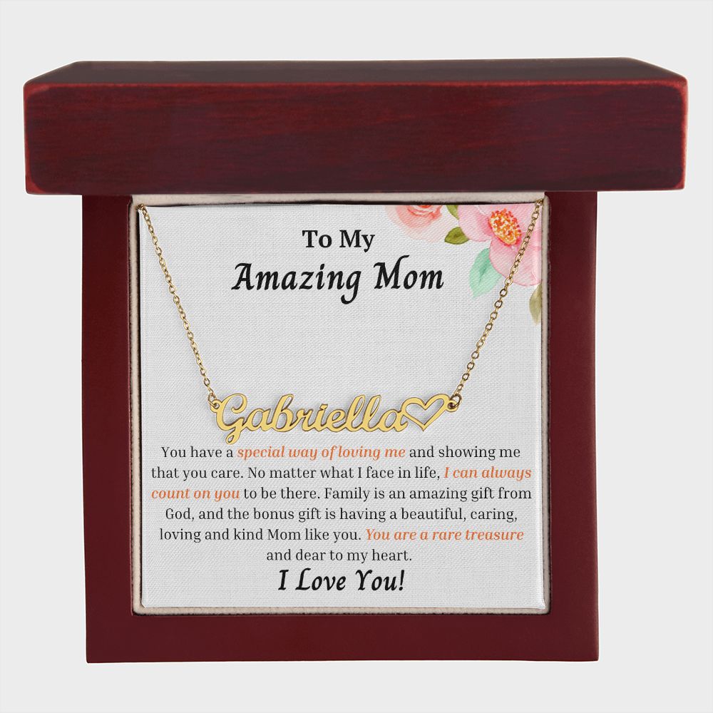 To My Amazing Mom Personalized Name Necklace w/Heart
