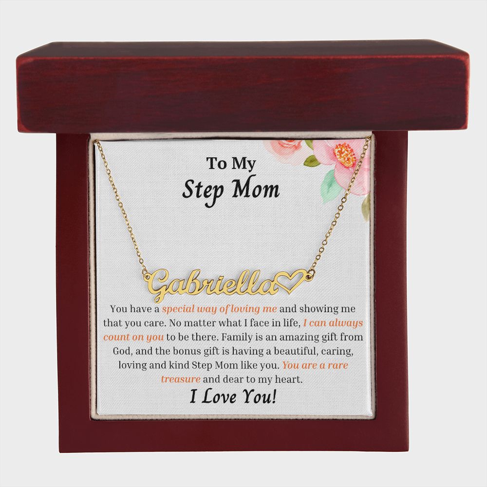 To My Step Mom Personalized Name Necklace w/Heart