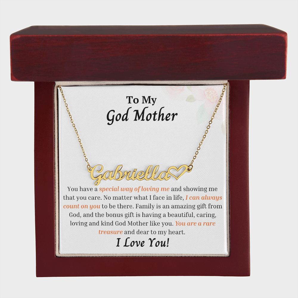To My God Mother - Personalized Name Necklace with Heart