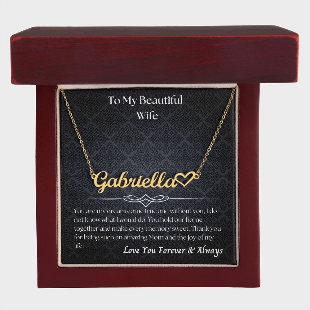 To My Beautiful Wife - Personalized Name Necklace with Heart