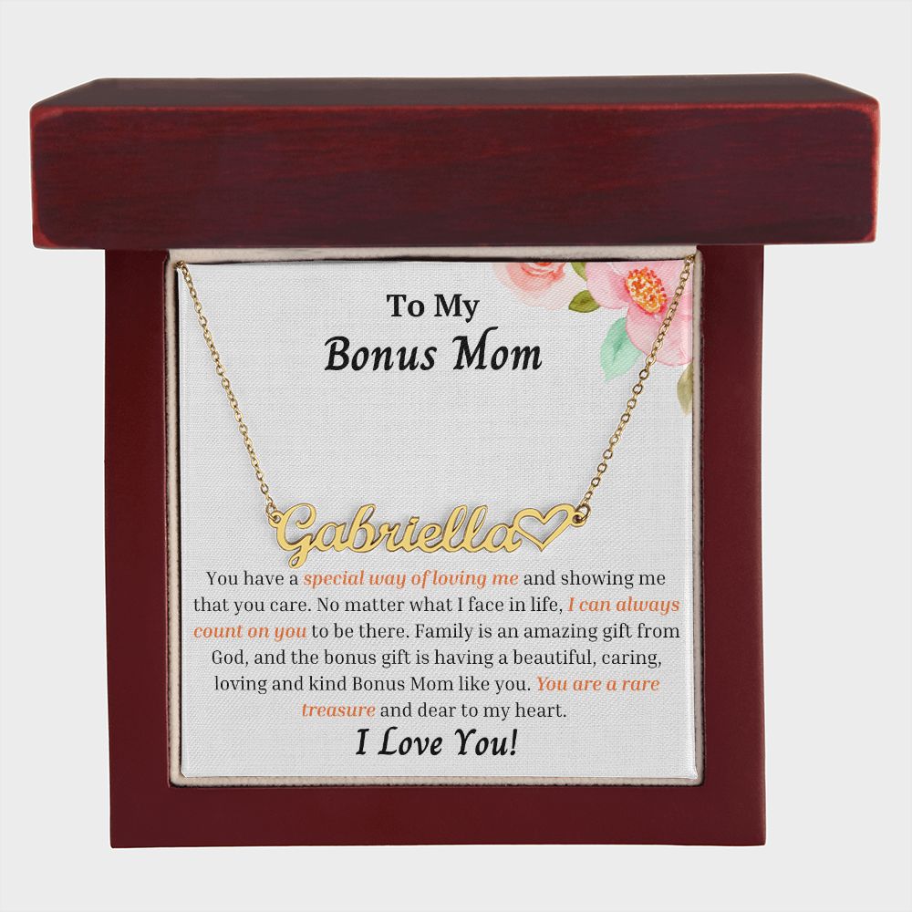 To My Bonus Mom Personalized Name Necklace w/Heart
