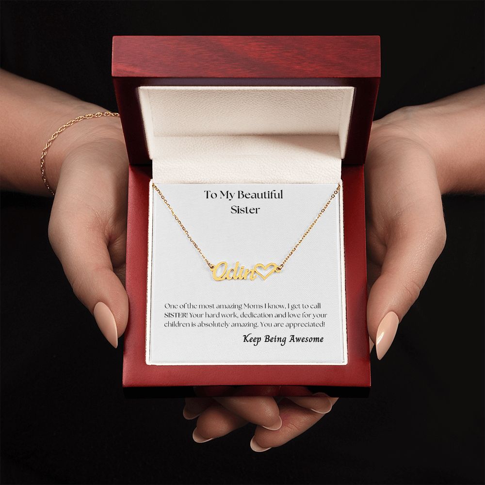 To My Beautiful Sister - Personalized Name Necklace with Heart