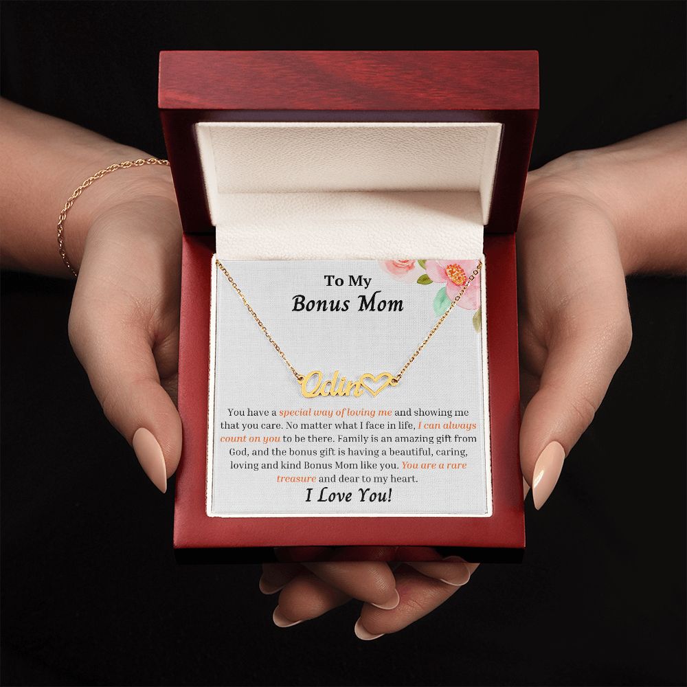 To My Bonus Mom Personalized Name Necklace w/Heart