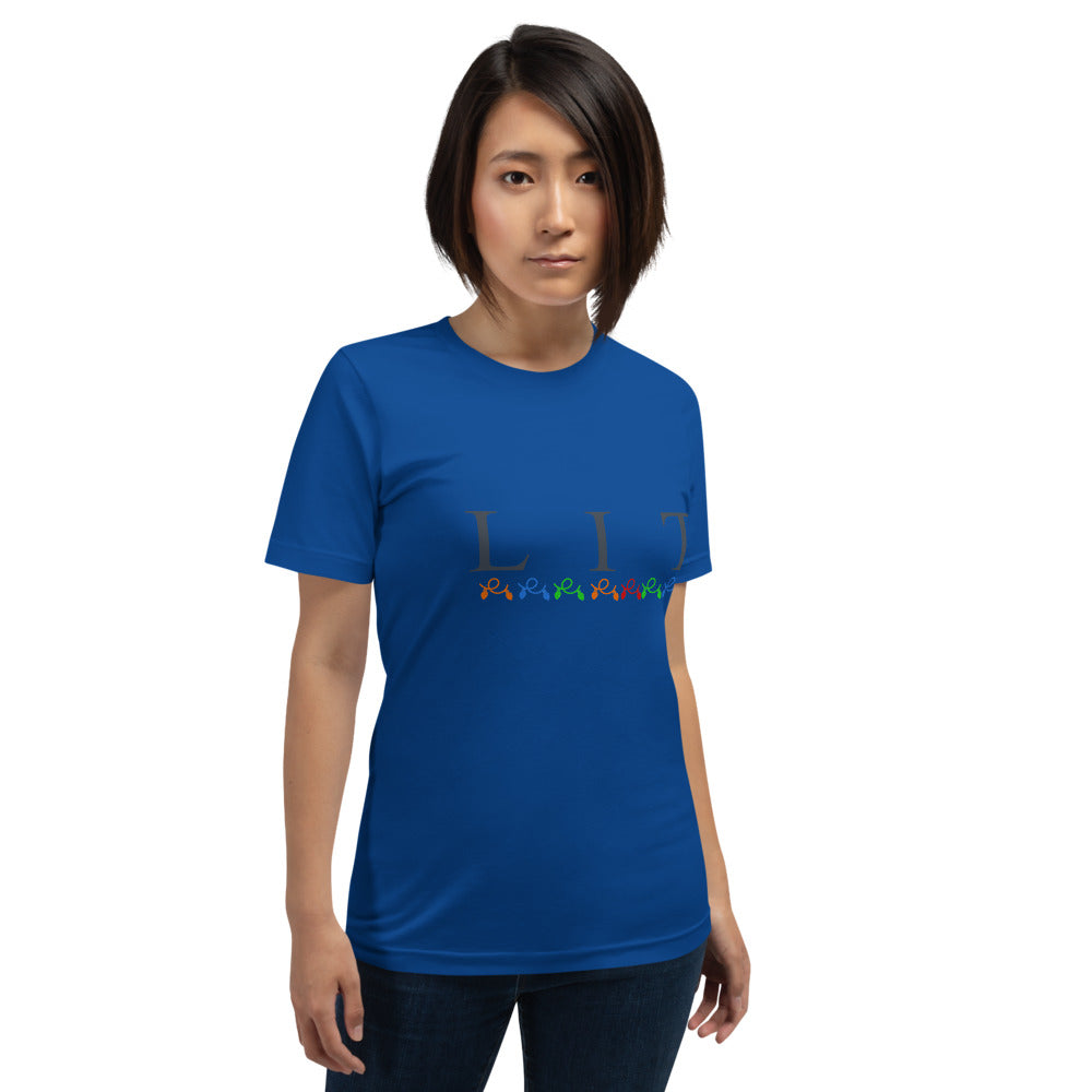 LIT Short-Sleeve Unisex T-Shirt, Funny Christmas Shirt, Christmas Shirt For Women, Let's Get Lit Shirt, Holiday Tee