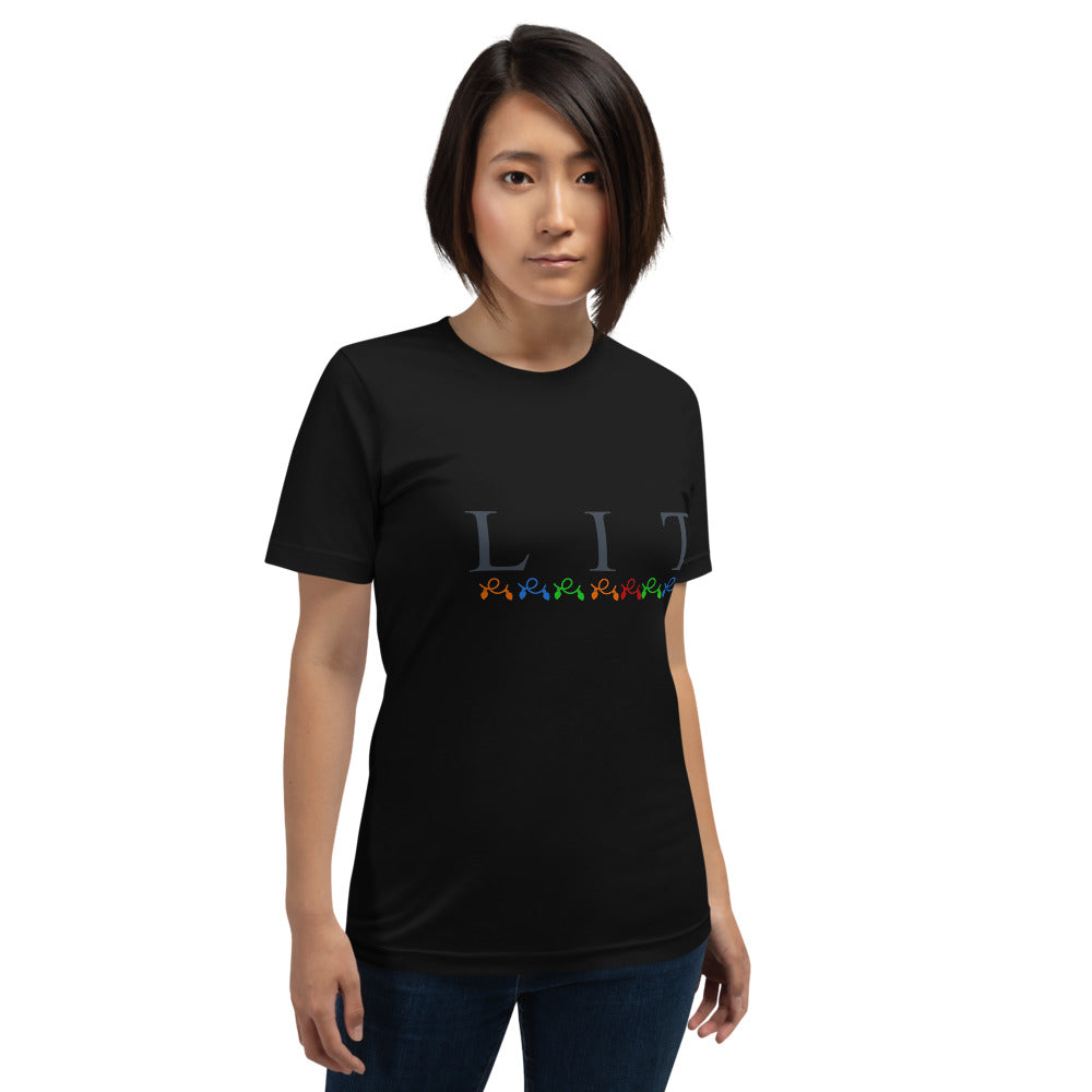 LIT Short-Sleeve Unisex T-Shirt, Funny Christmas Shirt, Christmas Shirt For Women, Let's Get Lit Shirt, Holiday Tee